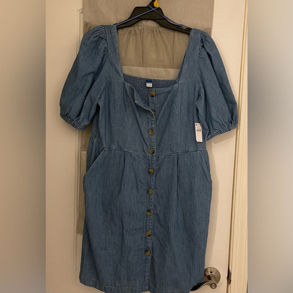 Old Navy Blue Denim Puffy Sleeve Mini Dress NWT Large